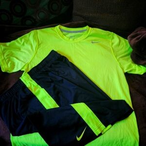 Nike Neon Yellow Dri-FIT Top. Black And Yellow Dri Fit Shorts W/pockets